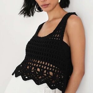 Lulu’s Weekend Festivals Black Crochet Cropped Sweater Tank | Size XS